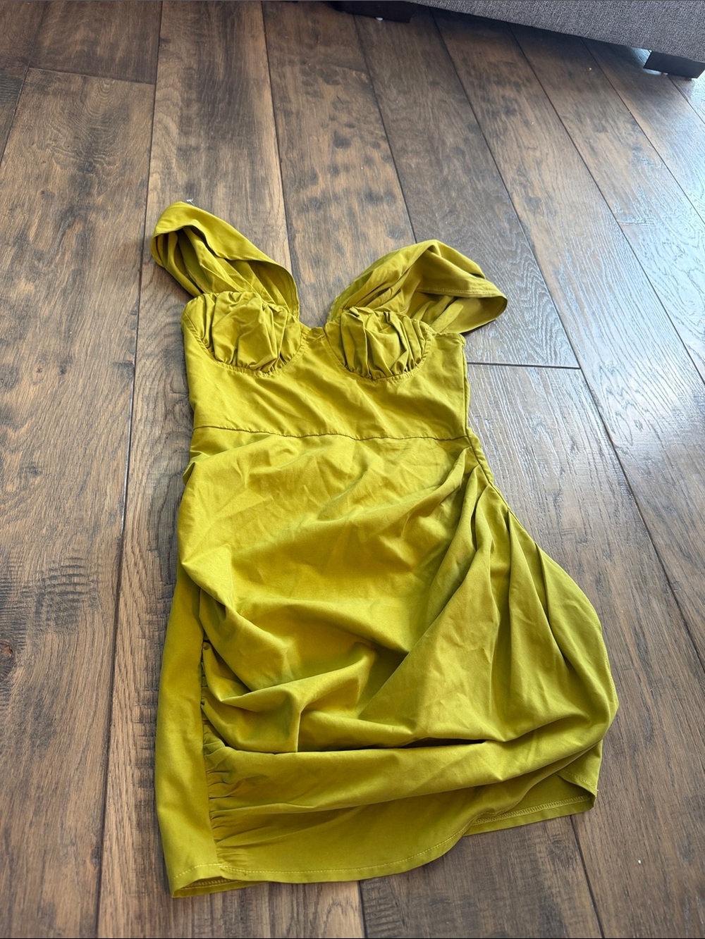 PrettyLittleThing Olive Green Ruched Bust Mini Dress